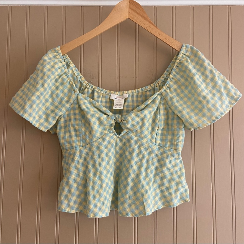 Urban Romantics 100% Cotton Yellow & Blue Gingham Cottagecore Crop Top Women’s S